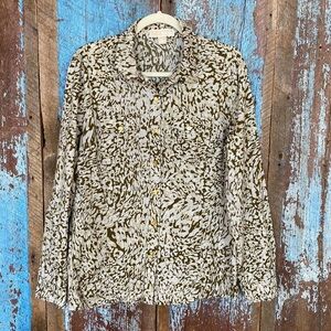 Michael Kors Brown & Cream Print Long Sleeve Top Size XL
